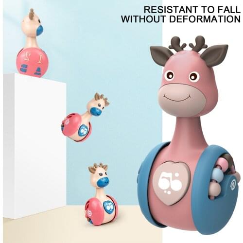 Baby Tumbler Rattle Toys Sliding Deer Baby Educational Toys Newborn Teether Infant Hand Bell Mobility Rattles For 0-12 Months