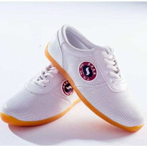 Breathable Genuine Leather Tai Chi Shoes Free Flexible Kung Fu Shoes Martial Arts Sneaker Sports Training Footwear White 34-44