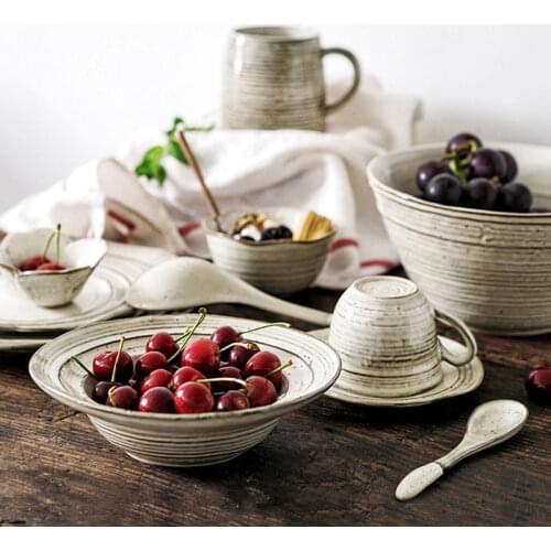 European White Pattern Embossed Ceramic Tableware Combination Kitchen Home Retro Ideas Steak Plate Dish Mug Set