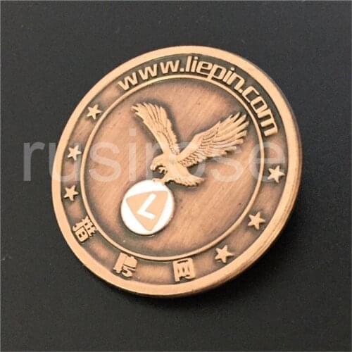 Round plating red bronze metal badge custom,DIY direct plating is not color brooch, recruitment website services badge
