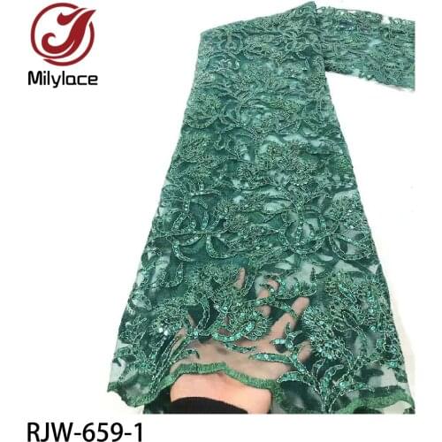 2021 Nigerian Sequins Embroidery Lace Fabrics African Mesh Lace Fabric for Wedding Party Dress RJW-659