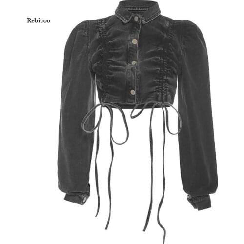 Lapel Buttons Short Women Denim Jacket Vintage Fashion Casual High Streetwear Loose Turndown Outwear Fall Winter New