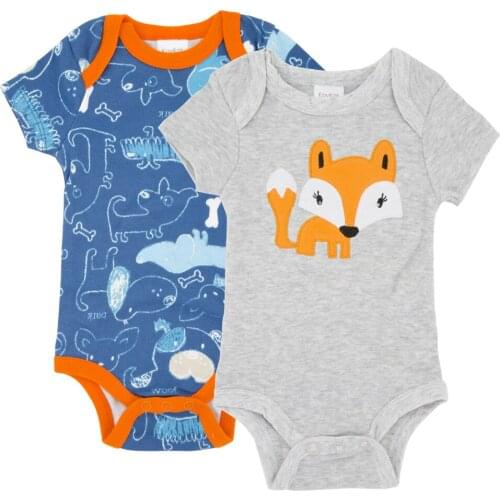 Kavkas Baby Boys Clothes Summer 100%Cotton 2-Piece Set Fox Full Printing Short Sleeve Rompers Playsuits vetements bebe garçon