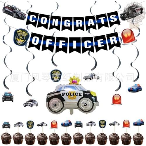 Little Cop Car Party Supplies Police Boys Birthday Party Decorations Car Balloon Paper Straw Paper Tray Children Party Gift