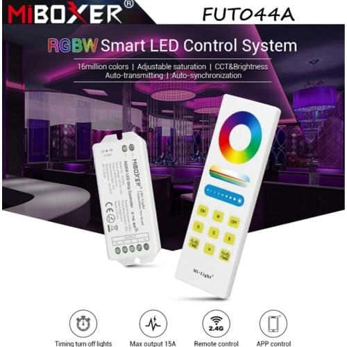 Miboxer New FUT044A RGBW Smart LED Control System DC12-24V Max 15A with 2.4G Wireless Full Touch Remote WiFi Compatible
