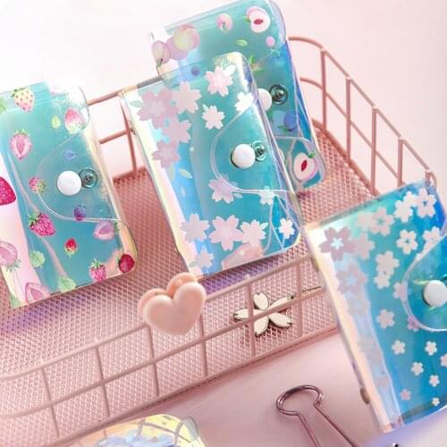 Cute Laser Card Pack Sakura Strawberry Pattern ID Card Holder Transparent Function Card Case Business Card Holder Women Girls