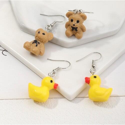 Cute Cartoon Duck Bear Earrings for Women Simulation Stereo Trendy Fun Earrings Best Gifts for Girls Jewelry New 2021