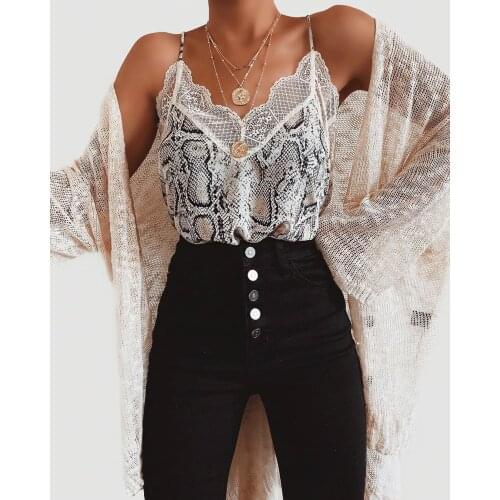 Fashion Trend Women Summer Lace Top Leopard Snakeskin Tank Tops Loose V Neck Vest Ladies Strappy camisa feminina debardeur femme