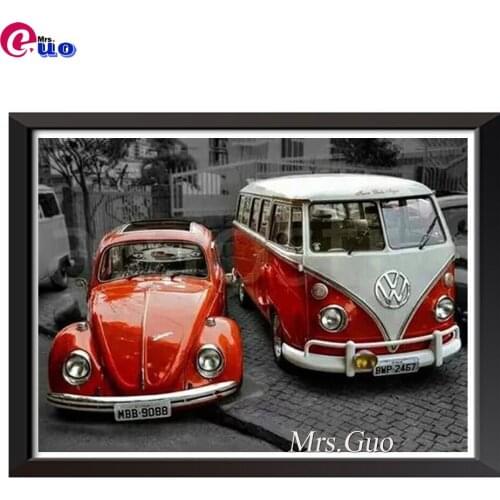5d DIY Diamond Painting Kit Red Car Bus Design Full Drill Square / Round Crystal Mosaic Diamond Painting Embroidery Accessories