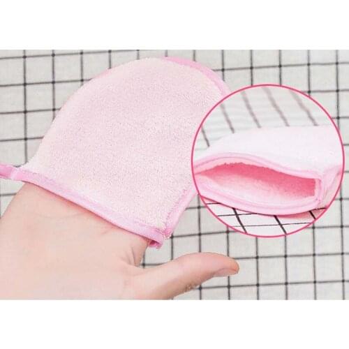 1Pc New Reusable Microfiber Facial Cloth Face Towel Makeup Remover Cleansing Glove Tool Rose Pink 11.9x3.5cm
