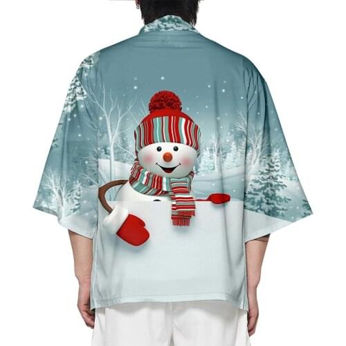 Merry Christmas Snowman Kawaii Kimono Shirt 3d Print Fashion Men Seven Point Sleeve Tops Casual Sport Cardigan Jacket Streetwear