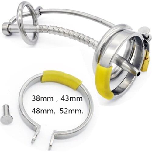 Sex Shop Metal Male Chastity Devices Cock Cages with Catheter Lock Penis Ring Chastity Cage Penis Plug Sex Toys for Men G105