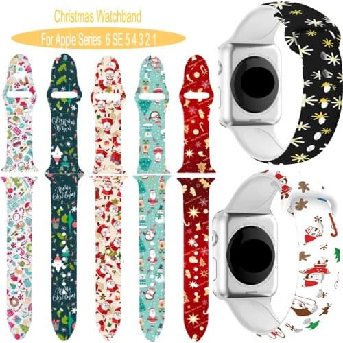 Christmas Silicone Band For Apple Watch 44mm 40mm 38mm 42mm Cartoon Printed Loop For IWatch Series 6 SE 5 4 3 2 1 Watch Bracelet