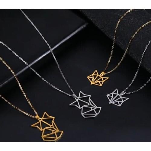 Skyrim Gold Color Fox Animal Pendant Necklace 316L Stainless Steel Statement Choker Chain Necklaces Jewelry Accessory Gift Women