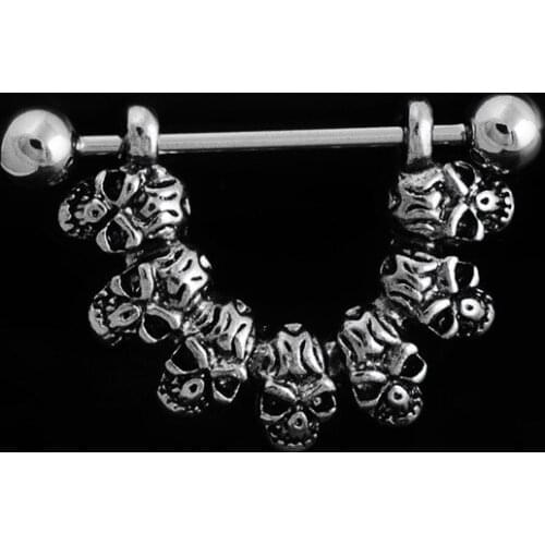 Linked Skull Nipple Clicker Rings Barbell Barbells 14g 316L Stainless Steel - Sold as a Pair