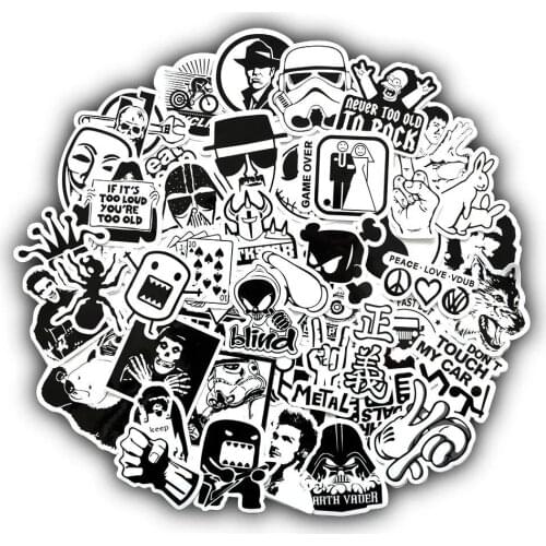 50 Pcs Personalized Trendy Black White Stickers DIY Laptop Luggage Guitar Skateboard Car Decal Kids Toy