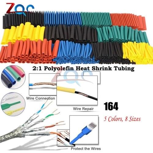 164pcs/Set Heat Shrink Tube Termoretractabil Polyolefin Shrinking Assorted Insulated Sleeving Tubing Wrap Wire Cable Sleeve Kit