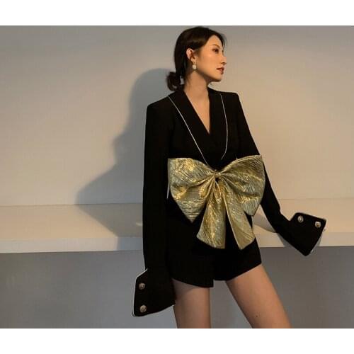 European Spring New Niche Design French Retro Notched High Waist with Big Bow Jumpsuits Women Playsuits Fashion Streetwear 2021