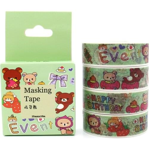 Box Package Cartoon Bear Kawaii Washi Tape Masking Tape Decorative Scrapbooking Office Adhesive DIY Sticker Label Tape 10m*15mm
