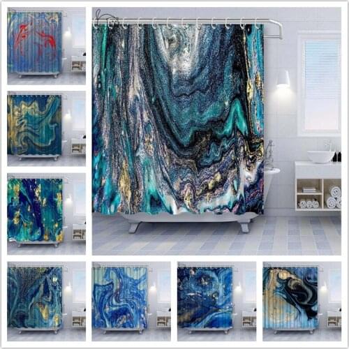 Shower Curtain Set with Hooks Marble Pattern Blue Teal Oil Flows Movement Bathroom Decor Mildew Resistant Fabric Shower Curtain