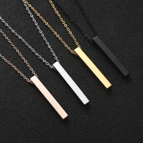 Rectangle Necklace Stainless Steel Simple Pendant Men Women Jewelry Gift Black Silver Couple Long Chain Fashion Classic Necklace