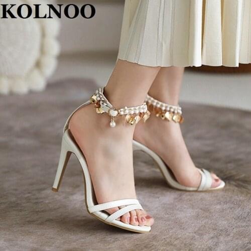 Kolnoo Newest 2022 Handmade Ladies High Heeled Sandals String-Beading Buckle Ankle Strap Sexy Evening Party Prom Fashion Shoes