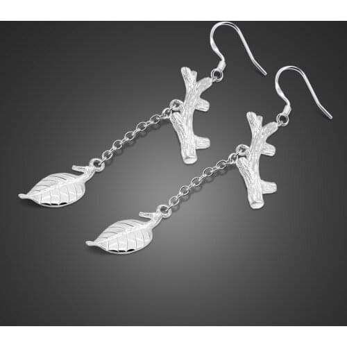 Fashion Vintage 100% 925 Sterling Silver Earrings Individuality Tree Branch Long Leaves earring Simple Dainty woman jewelry
