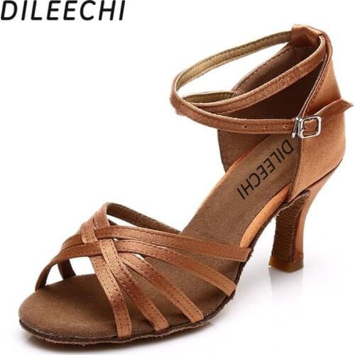 DILEECHI brand black Latin dance shoes womens square ballroom dancing shoes square heel 7cm soft outsole
