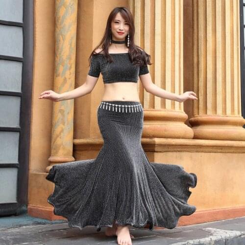 2019 New Women Belly Dance Clothing Sexy Dancewear Spandex Suit Fishtail Skirt Sexy Bellydance Costume Set with Necklace