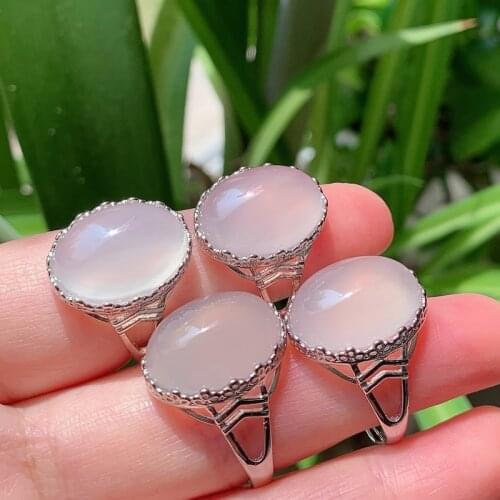 1PC Natural White Agates Chalcedony Ring for Women Adjustable Random Oval Flower Agat Stone Ring Wedding Party Healing Jewelry