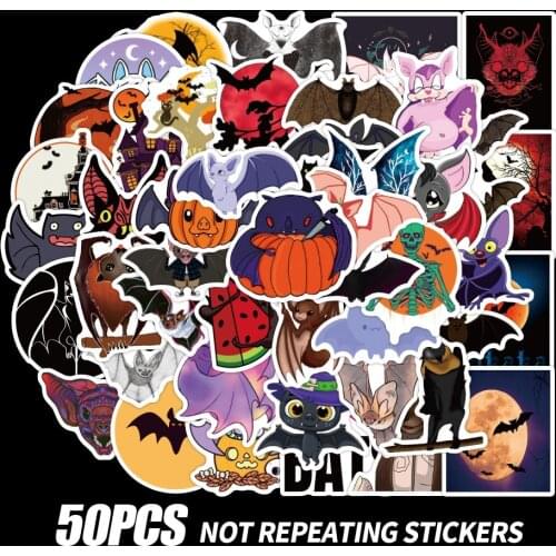 10/50PCS Halloween Horror Bat Stickers Decoration for DIY Stationery Laptop Suitcase Skateboard Waterproof Animal Sticker