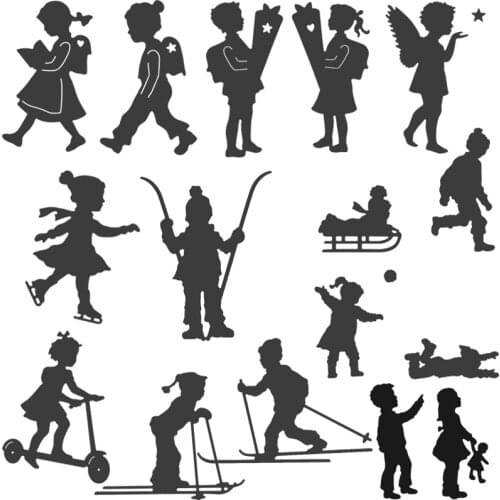 2019 Boy Girl Metal Cutting Dies Skiing Children Stencil Scrapbooking Album Stamp Paper Card Embossing Crafts Decor