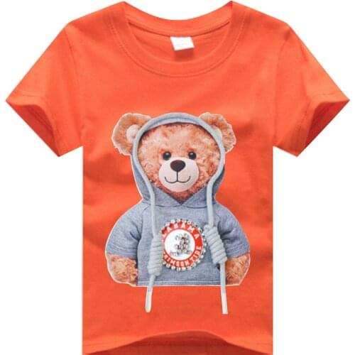 2021 Summer New Boys And Girls Tshirt Purple Cotton Tee Bear Print Short-Sleeved T-Shirt Loose Top Childrens Clothing 2-12T