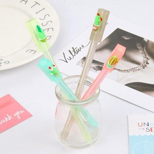 24 pcs Cartoon creative cactus pen cover gel pen plant potted black student stationery factory direct papelaria canetas