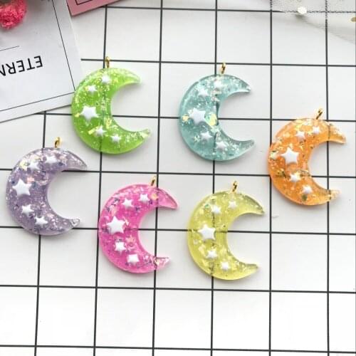 30*36mm Flat back resin moon necklace charms very cute keychain pendant earrings for DIY decoration