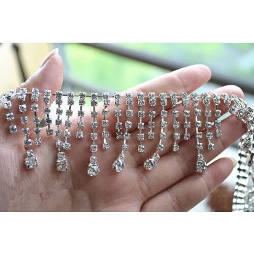 30CM Length Beaded Lace Trim Crystal Tassel Fringe Ribbon For DIY Latin Dress/Wedding Dress Decor