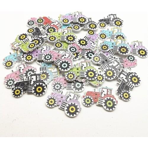 50pcs Mixed 2 Holes Cartoon Tractor Wood Buttons Sewing Scrapbooking 30x21mm