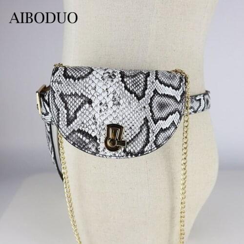 AIBODUO Waist Bag Women 2020 Fashion Versatile Saddle Bag Pu Snake Skin Alligator Dual Purpose Handbag Detachable Belt