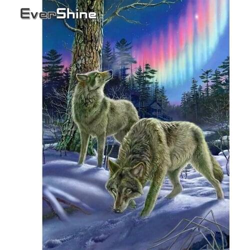 EverShine Diamond Painting Cross Stitch Wolf Handicrafts Diamond Embroidery Animals Picture Rhinestones Winter Mosaic Wall Art