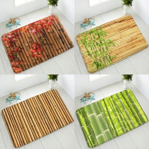 Bamboo Green Plants Non-Slip Bathroom Mat Bedroom Kitchen Doormat Indoor Floor Mat Washable Foot Pad Absorbent Carpet Home Decor