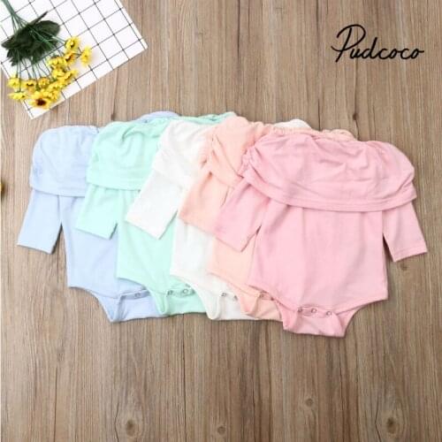 Warm Shoulder Design Newborn Baby Girl Boy Bodysuit Autumn Winter Solid Cotton Long Sleeve Bodysuit O-neck Jumpsuit Outfit 0-24M