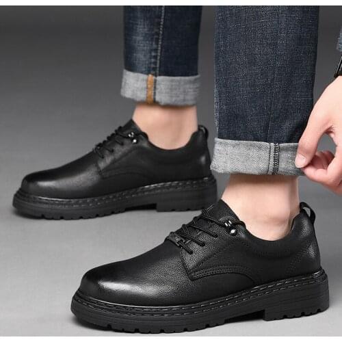 Business mens shoes Comfortable High Quality Genuine Leather Full Black Office Men Oxfords shose Spring/Autumn Shallow Lace-up