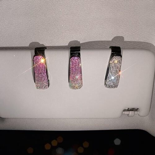 Diamond Car Sun Visor Glasses Clip Eye Sunglasses Organizer Glitter Ticket Card Clip Auto Snap-Clip Holder 2pcs