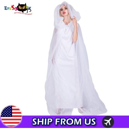 Eraspooky Mysterious Phantom White Ghost Dress Women Halloween Costume For Adult Night Haunter Party Fancy Dress US SHIPPING