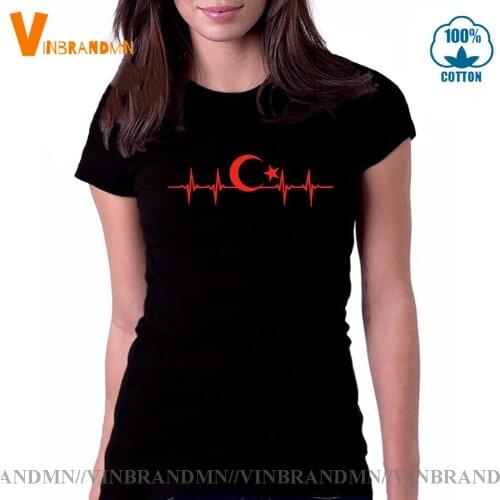 Casual Cotton Summer Short Sleeve Funny Turkish Flags T-shirt Tshirt Turkey Fans Cheer Moon Stars Heartbeat Women T Shirt