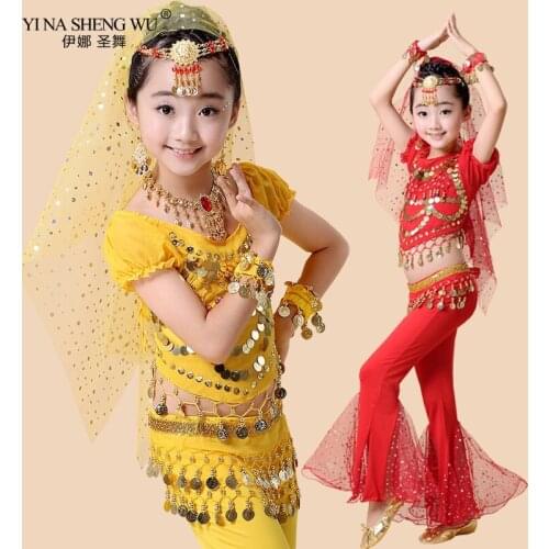 Bollywood Indian Performance Set Girls Belly Dance Clothes Children Bellydance Costumes Dance Wear Kids Top Pants Suit