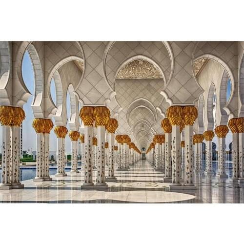 Architecture interiors Abu Dhabi mosques United Arab Emirates pillars arches symmetry 3 Size Silk Fabric Canvas Poster Print