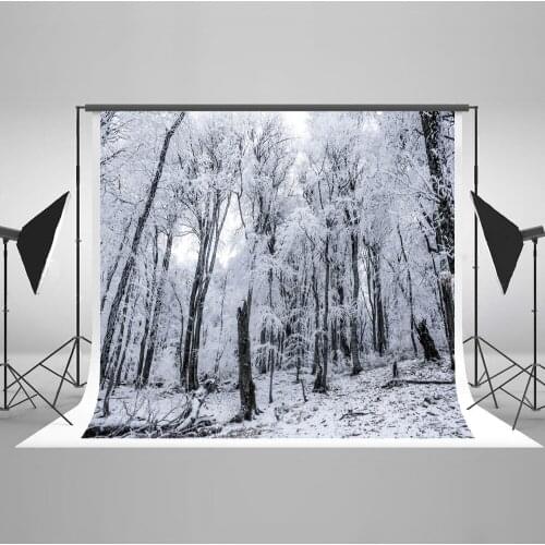 VinylBDS White Forest Photograph Backdrop Photo 10x10ft Snow Frozen Winter Photo Backdrop For Children Backgrounds Photo Studio
