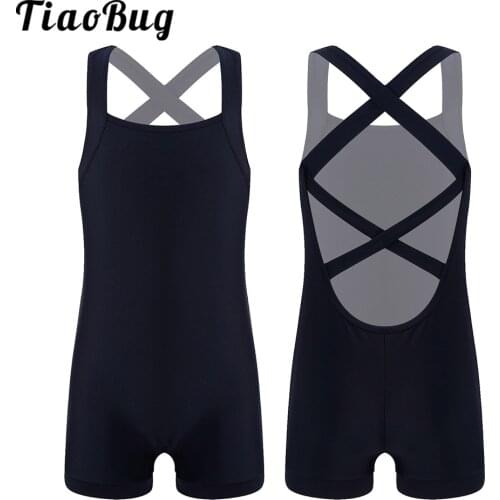 Kids Girls Ballet Dance Gymnastics Leotards Bodysuit Crisscross Back Jumpsuit Unitard Gym Swimsuit Dancer Competition Costume