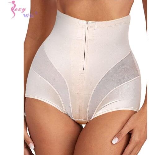 SEXYWG High Waist Zipper Butt Lifter Waist Trainer Body Shapewear Women Slimming Underwear Firm Tummy Control Panties with Hooks